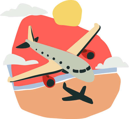 abstract style plane flying in the desertのイラスト素材