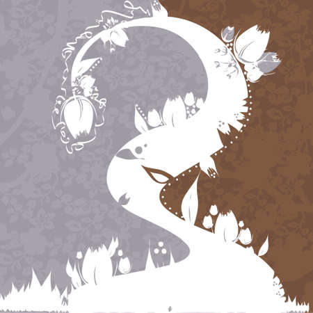 blue-brown background with floral design (vector format)のイラスト素材