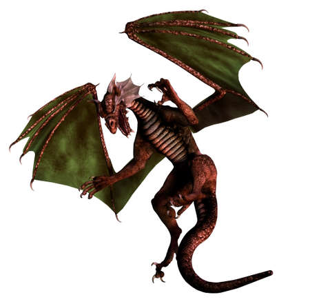 isolated dragon flying on white background - 3d renderの写真素材