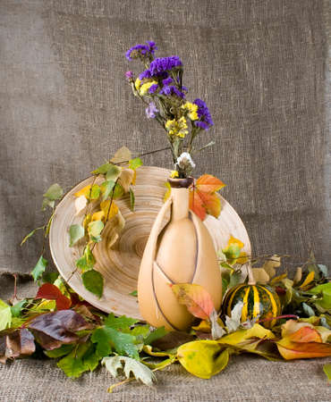 Autumn still life with vaseの写真素材