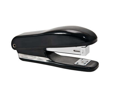 plastic black stapler on a white background