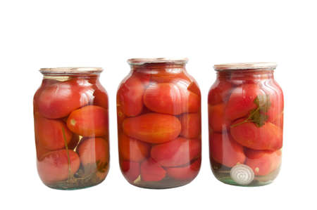 canned tomatoes 3 cans on a white backgroundの写真素材