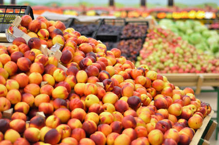peaches sold in the marketの写真素材