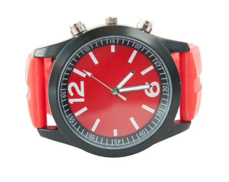 red clock isolated on whiteの写真素材