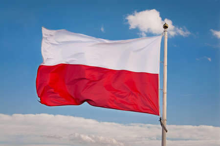 Polish flag against the skyの写真素材
