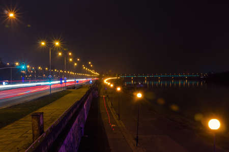 Highway at night. Poland, Warsaw.の写真素材