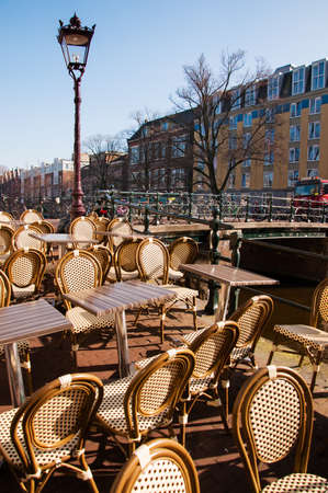 cafe on the street in Amsterdamの写真素材
