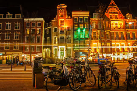 Amsterdam street at nightの写真素材