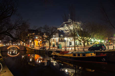 Amsterdam street at nightの写真素材