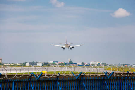 plane lands at the airport