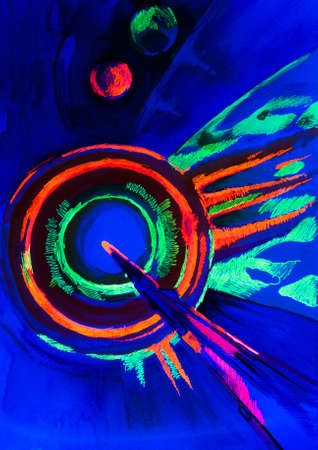 abstract drawing in fluorescent light on a blue background