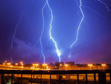 Lightning in the sky over the cityの写真素材