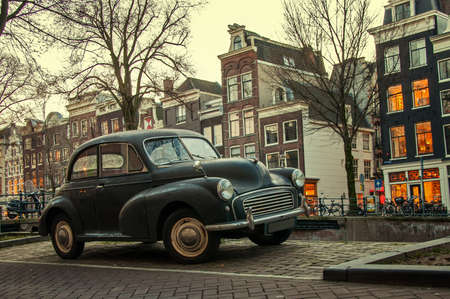 old car on the street in Amsterdamの写真素材