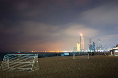 football field on the beach in Abu Dhabiの写真素材