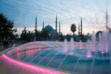 fountain on the background of the Sultanahmet Mosqueの写真素材