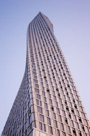 DUBAI, UAE - 3 MARCH, 2014: Twisted modern building in Dubai Marina. Elite residential area in Dubai. March  3, 2014 Dubai, UAE.のeditorial素材