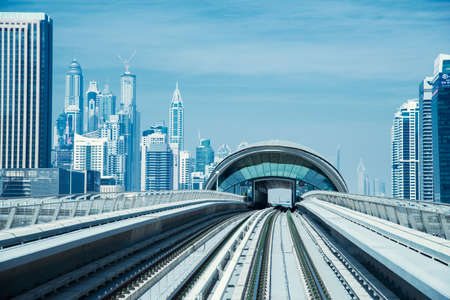 DUBAI, UAE -  5 MARCH, 2014: Dubai Metro as world's longest fully automated metro network (75 km). March  5, 2014 Dubai, UAE.のeditorial素材
