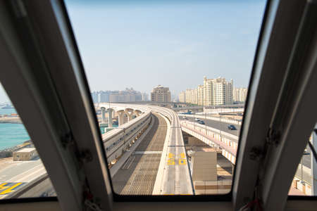 DUBAI - MARCH 6: Monorail station on a man-made island Palm Jumeirah on March , 2014 in Dubai, UAE. This monorail is the longest completely automated rail system.のeditorial素材
