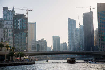 DUBAI, UAE - 7 MARCH, 2014: Modern skyscrapers in Dubai Marina, this is the most respectable area in Dubai. March 7, 2014 Dubai, UAE.のeditorial素材