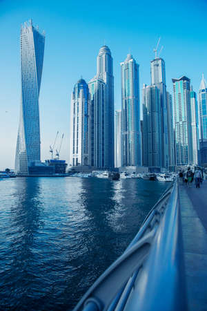 DUBAI, UAE - 3 MARCH, 2014: Modern skyscrapers in Dubai Marina, this is the most respectable area in Dubai. March 3, 2014 Dubai, UAE.のeditorial素材