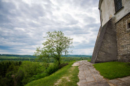 stone road near the old castle wallの写真素材