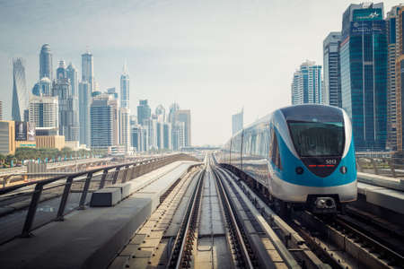 DUBAI, UAE -  4  MARCH, 2014: Dubai Metro as world's longest fully automated metro network (75 km). March  4, 2014 Dubai, UAE.のeditorial素材