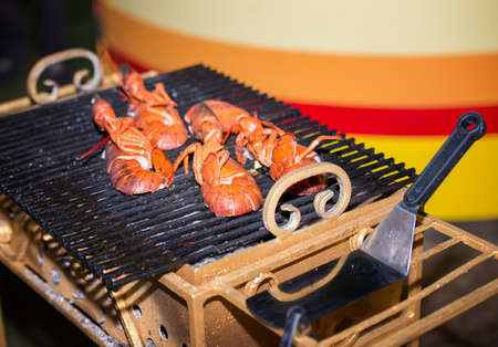 lobster fried on a grillの写真素材