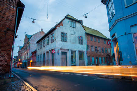 old houses at night in Helsingor