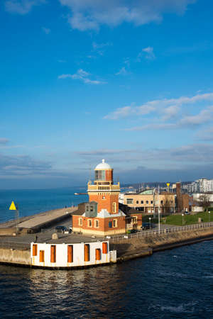 lighthouse on the shores of the Oresund Strait in Helsingborgの写真素材