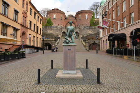 HELSINGBORG, SWEDEN - JANUARY 3: Monument in the historical part of the city. January 3, 2015. Helsingborg, Sweden.のeditorial素材