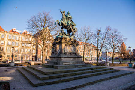 GDANSK, POLAND - 4 JANUARY, 2015: Monument to John III Sobieski, from 1674 until his death King of Poland and Grand Duke of Lithuania, was one of the most notable monarchs of the PolishâLithuanian Commonwealth. 4 January 2015, Gdansk, Poland.のeditorial素材