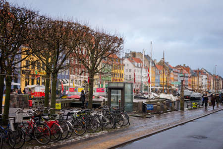 COPENHAGEN, DENMARK - 30 DECEMBER, 2014: Nyhavn is a 17th-century waterfront, canal and entertainment district in Copenhagen, Denmark. December 30, 2014 Copenhagen, Denmark.のeditorial素材