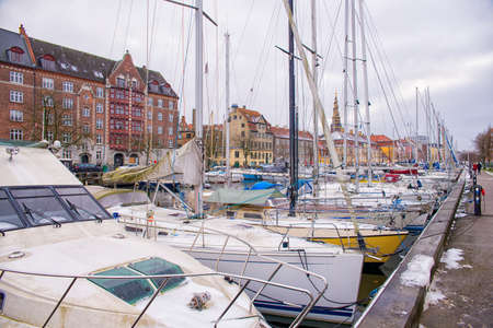 COPENHAGEN, DENMARK - 30 DECEMBER, 2014: One of the many canals in the city center. December 30, 2014 Copenhagen, Denmark.のeditorial素材