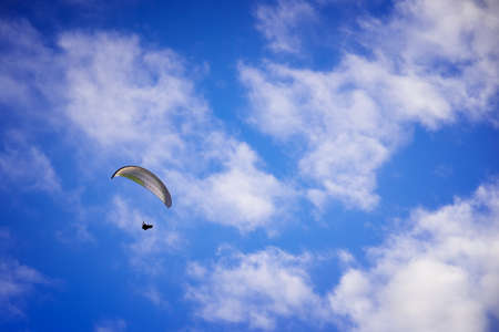glider on a background of blue skyの写真素材