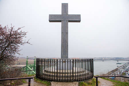 top view of the  Liberty Bridge at day in Budapestの写真素材