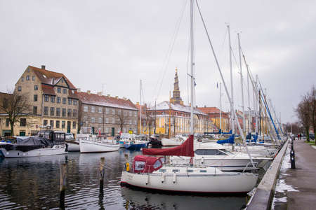 COPENHAGEN, DENMARK - 30 DECEMBER, 2014: Christianshavn is a neighbourhood located in Copenhagen, Denmark. It was founded in the early 17th century by Christian IV. December 30, 2014 Copenhagen, Denmark.のeditorial素材