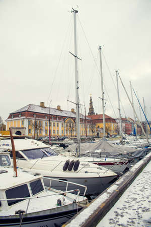 COPENHAGEN, DENMARK - 30 DECEMBER, 2014: Christianshavn is a neighbourhood located in Copenhagen, Denmark. It was founded in the early 17th century by Christian IV. December 30, 2014 Copenhagen, Denmark.のeditorial素材
