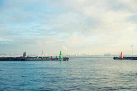 Two lighthouse beach in Helsingor in Denmarkの写真素材
