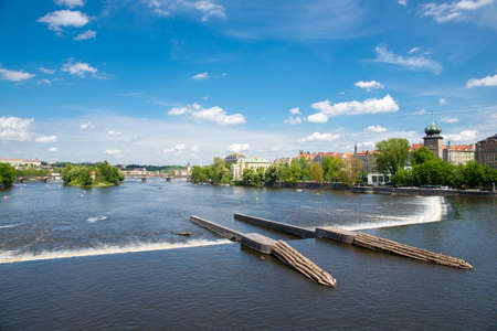 dam on the river in Pragueの写真素材