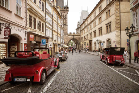 PRAGUE, CZECH REPUBLIC - MAY 6, 2015: The popular tourist itinerary Prague to Charles Bridge. May 6, 2015. Prague, Czech Republic.のeditorial素材