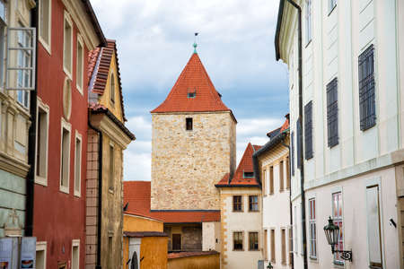 view over the rooftops of the old and beautiful houses in Pragueの写真素材