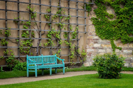 bench in a beautiful garden in Pragueの写真素材