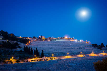 view from the height on the night of Jerusalemの写真素材