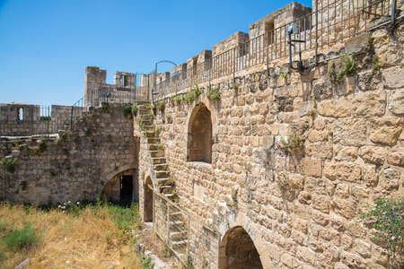 stone wall around the Old City of Jerusalemの写真素材