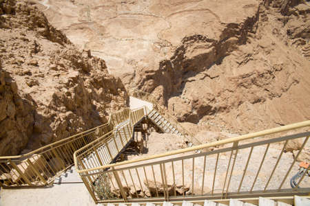 steps from the mountain of Masada near the Dead Seaの写真素材