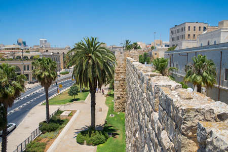 stone wall around the Old City of Jerusalemの写真素材
