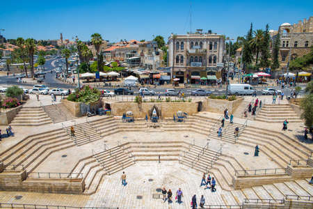 JERUSALEM, ISRAEL - JUNE 2, 2015: View from the Damascus Gate on the steps and the road. June 2, 2015. Jerusalem, Israel.のeditorial素材