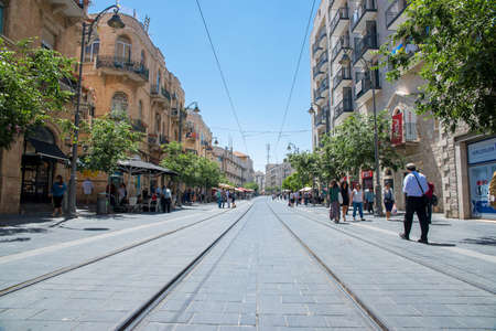 JERUSALEM, ISRAEL - JUNE 1, 2015:Jaffa Road is one of the longest and oldest major streets in Jerusalem. June 1, 2015. Jerusalem, Israel.のeditorial素材