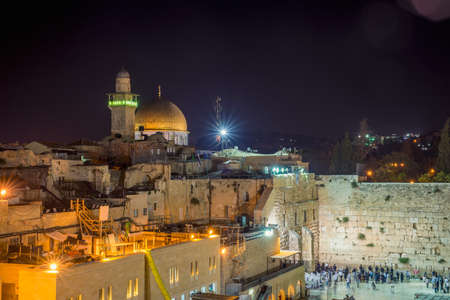 Western Wall in Jerusalem at nightの写真素材