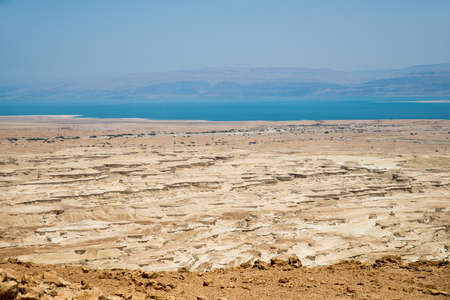 Top view from Masada fortress to the Judaean desert and the Dead Sea
